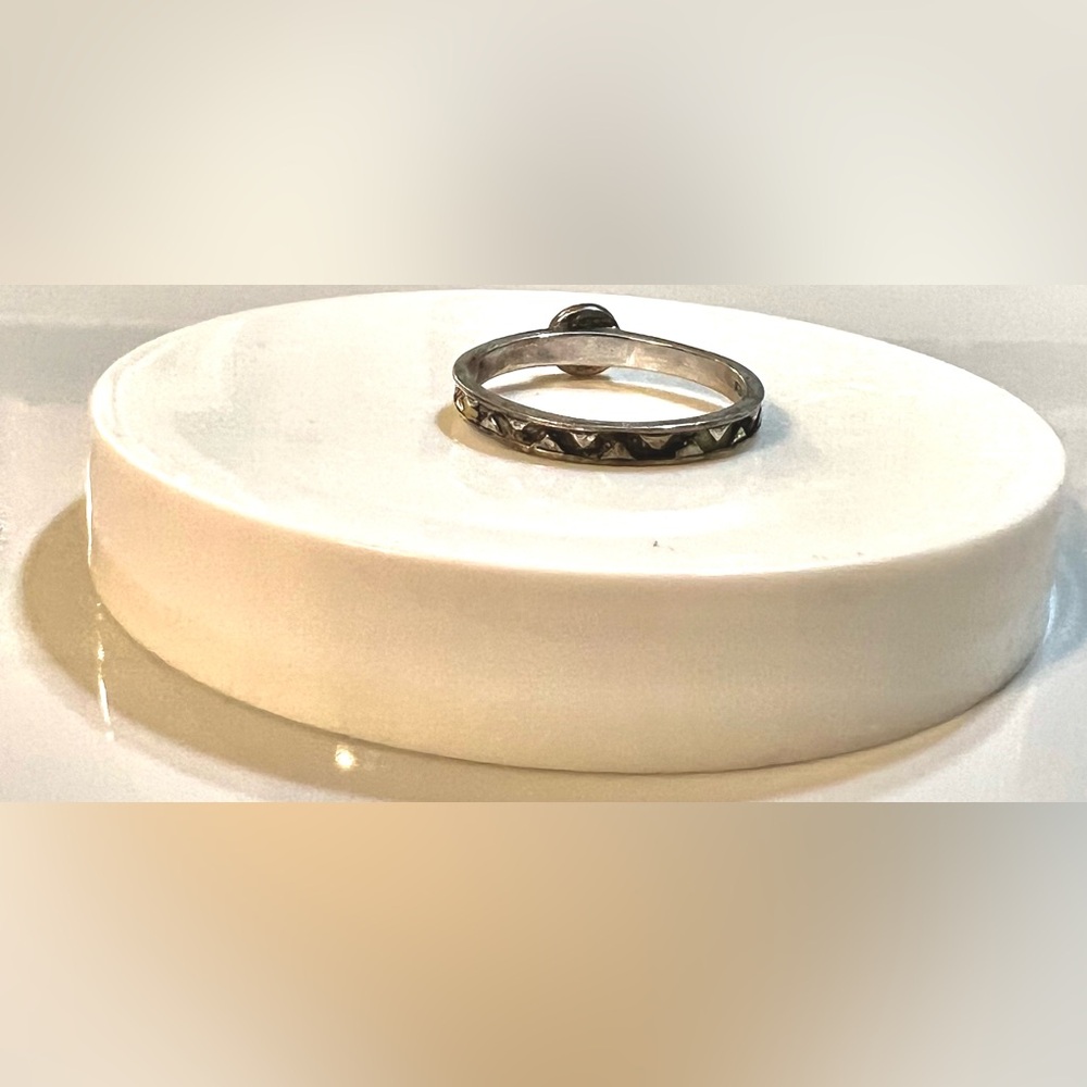 Stackable Vintage 925 Silver Ring- Small Round Pu… - image 5